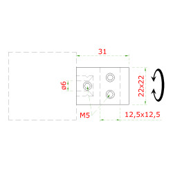 Držiak profilu 12 x 12 mm prechodný, plochý, AISI 304 Držiak profilu 12 x 12 mm prechodný, plochý, AISI 304